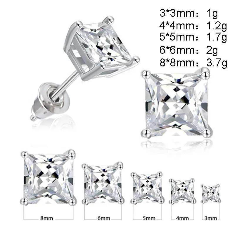 Simple Earrring Square cut AAA Cz Silver Color Statement Engagement Wedding Stud Earrings for women Bridal Party Jewelry