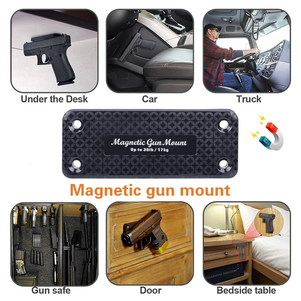 1 Pack 36LBS Pistol Rifle Concealed Safe Magnetic Gun Holder Holster Gun Magnet for Car Under Table Vehicle Safe Tool