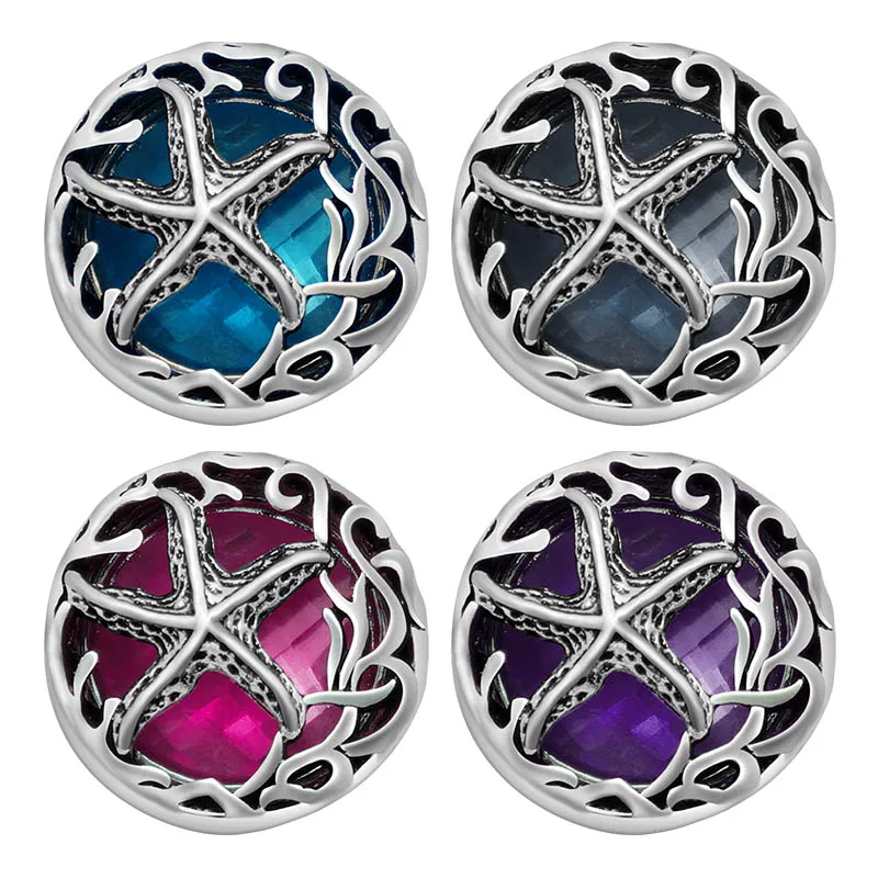 Hot sale Fashion Hollow Crystal Starfish pattern 18mm snap buttons fit DIY snap jewelry wholesale Colorful KZ3192