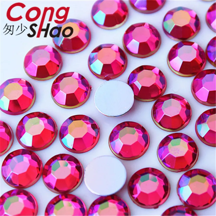 Superior quality 50pcs 10mm stones AB crystals Round Flat Back Acrylic AB Rhinestones Costume Face Decorations Face Gems WC656