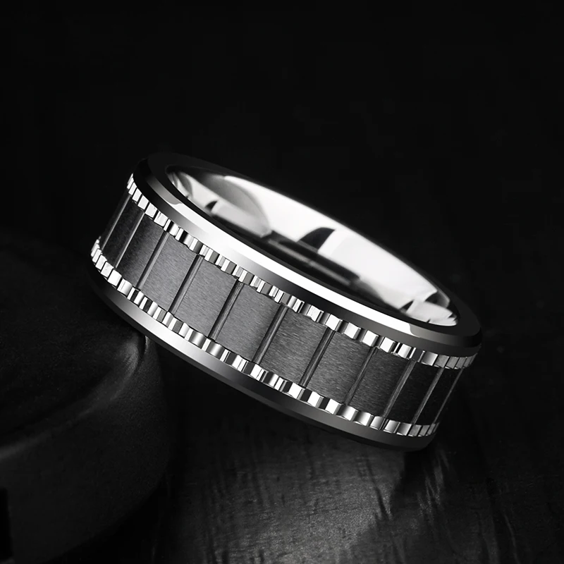 8MM Width Rings for Men Engagement Tungsten High Polished Inlay Matte Black Ceramic Scratch Proof, Customized