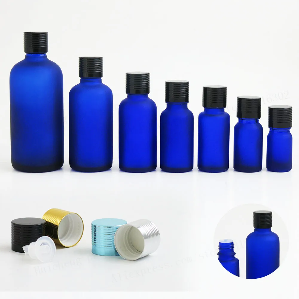 12 X Promotion Frost Blue Essential Oil Bottle Containers jars Aluminum Lids 100ml 50ml 30ml 20ml 15ml 10ml 5ml