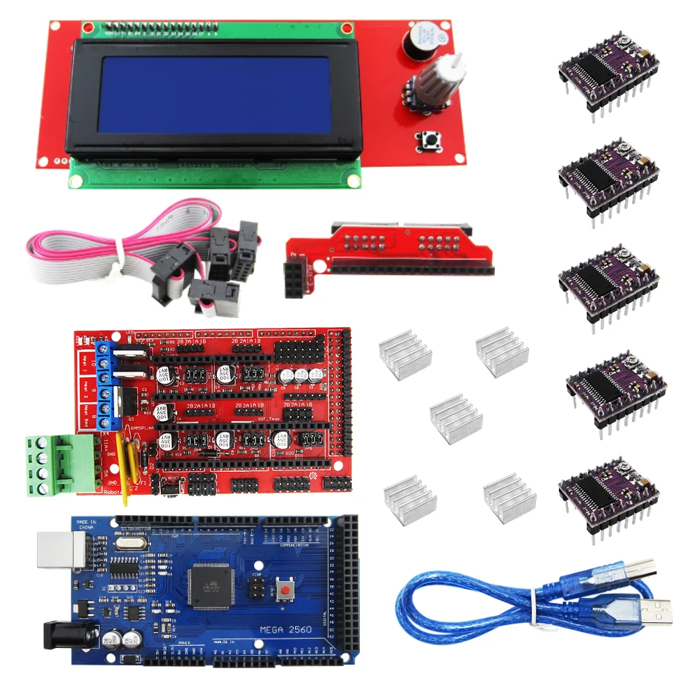 

3D Printer kit 1pcs Mega 2560 R3 + 1pcs RAMPS 1.4 Controller+ 5pcs DRV8825 Stepper Motor Drive + 1pcs LCD 2004 controller