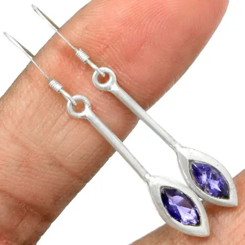 Hand make  Genuine Iolite Earrings, 100% 925 Sterling Silver, 42 mm, 3 g , AE0118