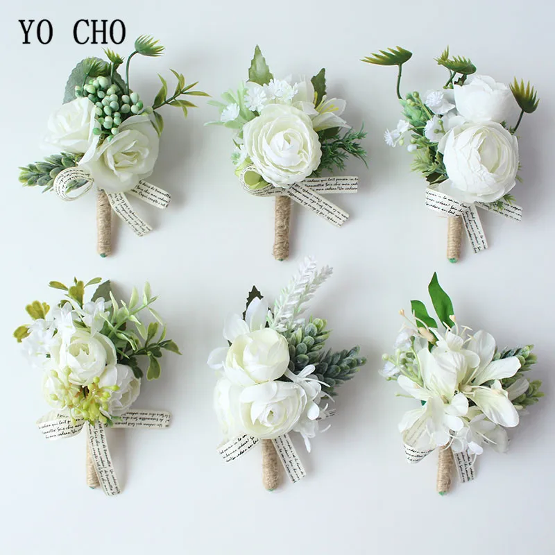 Yo cho broche de botão justo com rosas, bracelete branco, damas de honra, broche de flores, cerimônia de casamento