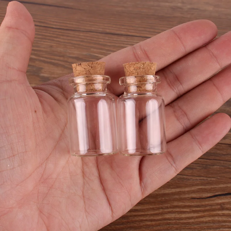 100pcs 22*35*12.5mm 6ml Mini Glass Perfume Spice Bottles Tiny Jars Vials With Cork Stopper pendant crafts wedding gift