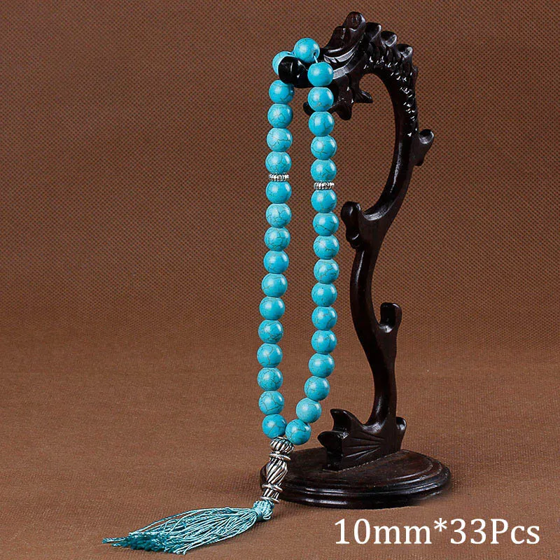10mm Natural Stone Black Turquoises Tassel Pendant 33 Prayer Beads Islamic Muslim Tasbih Allah Mohammed Rosary For Women Men image 6