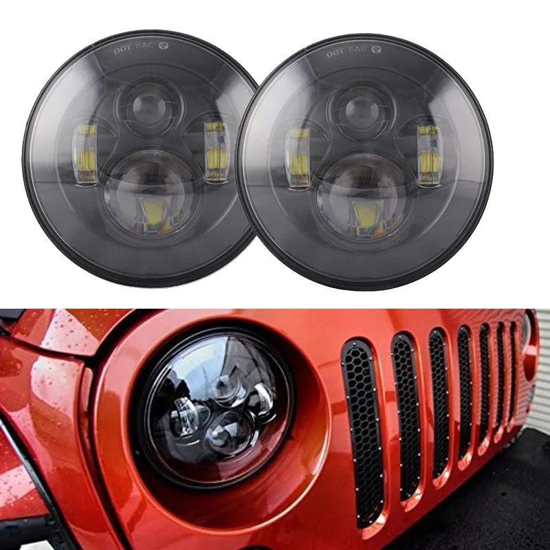 

2Psc 7 Inch LED Headlight H4 Hight Low Beam For Lada 4x4 urban Niva Jeep JK Land rover defender Hummer