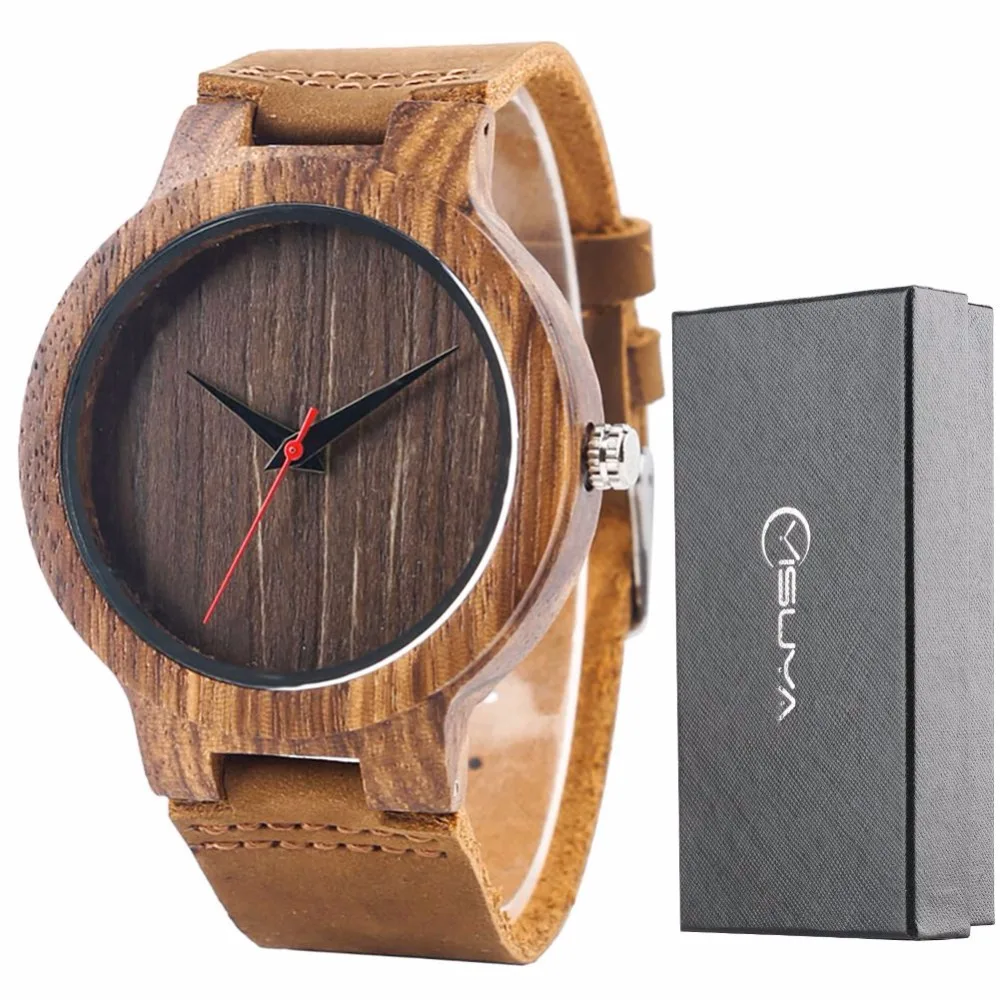 Men Watch Simple Bamboo Ebony Wood Watch Royal Blue Chic Black Quartz Watches Male Clock Hour Man Genuine Leather with Gifts Box