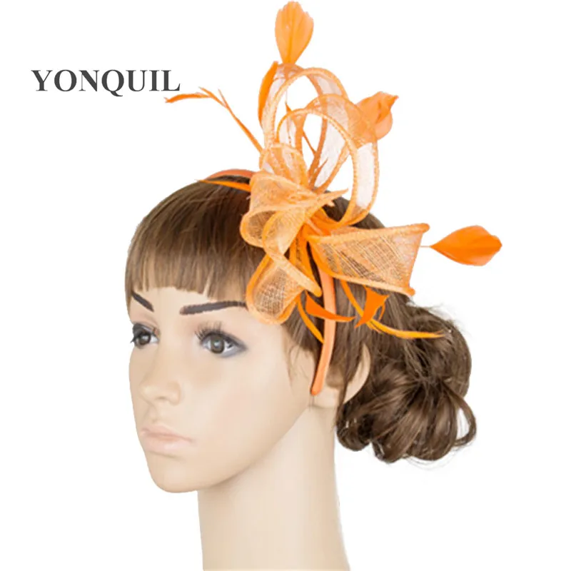 Orange Or 21 Colors Hot Fashion Fancy Flower Feather Fascinator Headband Hat Wedding Prom Ladies Liene Hair Accessories TMYQ033