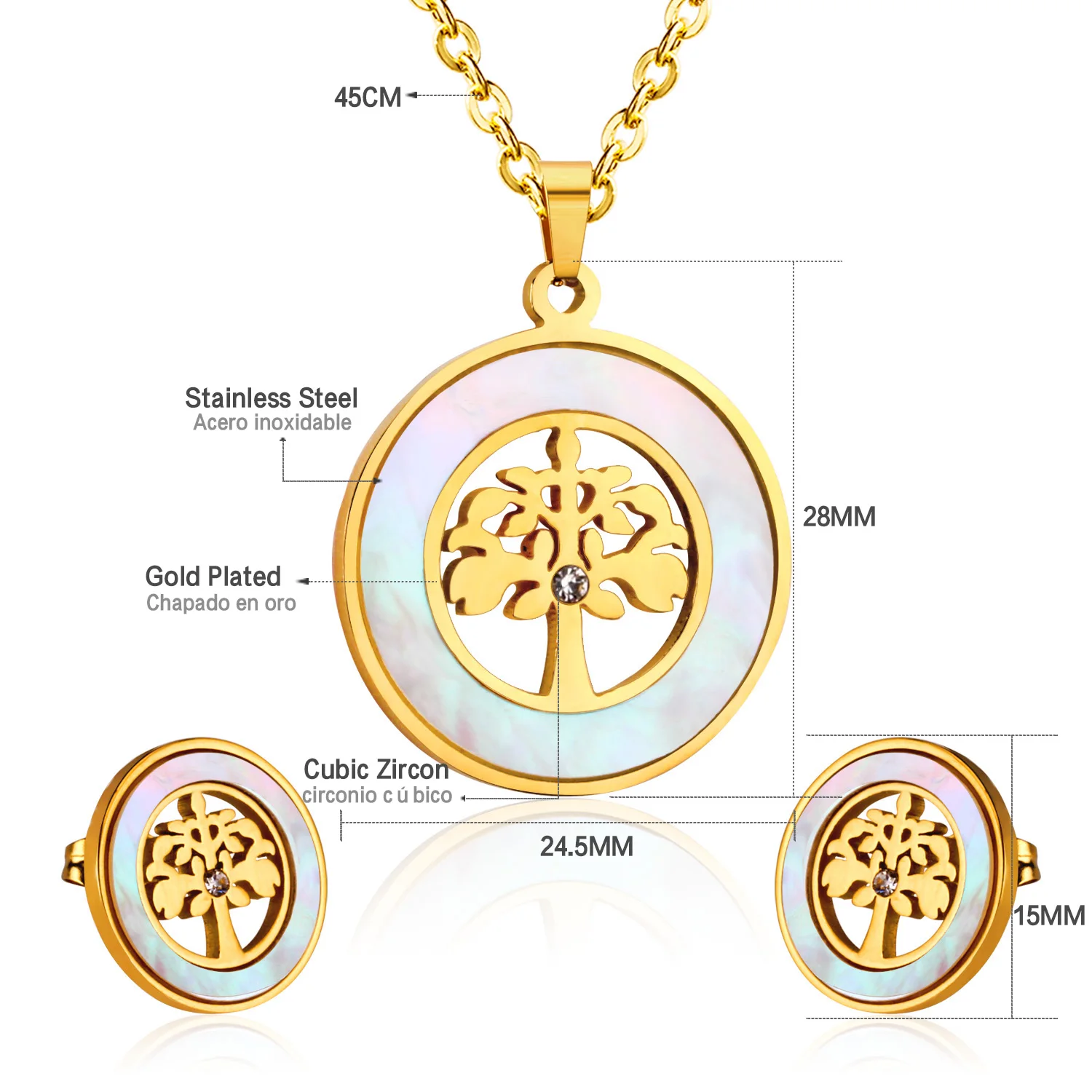 LUXUSTEEL collier Mujer Tree Pendant Necklace Earrings Brinco Stainless Steel Golden Necklaces 2020 Mujer Christmas Jewelry