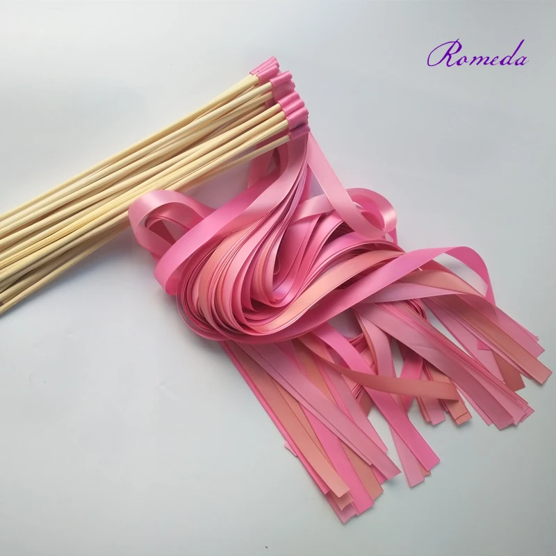 

Hot selling 50pcs/lot coral stain Wedding Ribbon Wands stick without Bells for wedding party