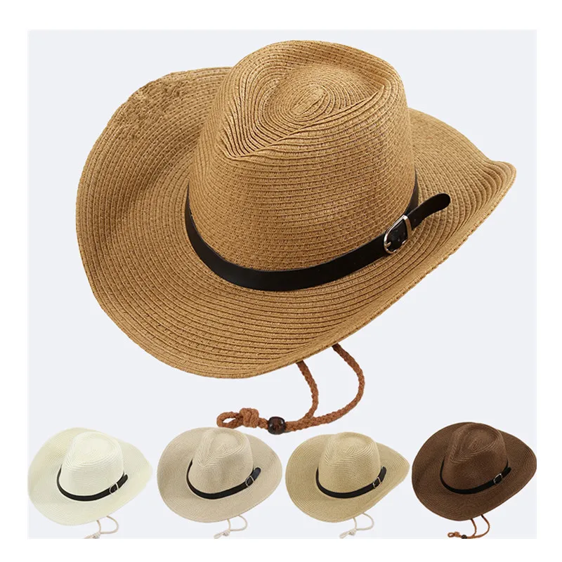 Straw cowboy hat With Leather Belt Jazz Hats Panama Cap  display picture 1