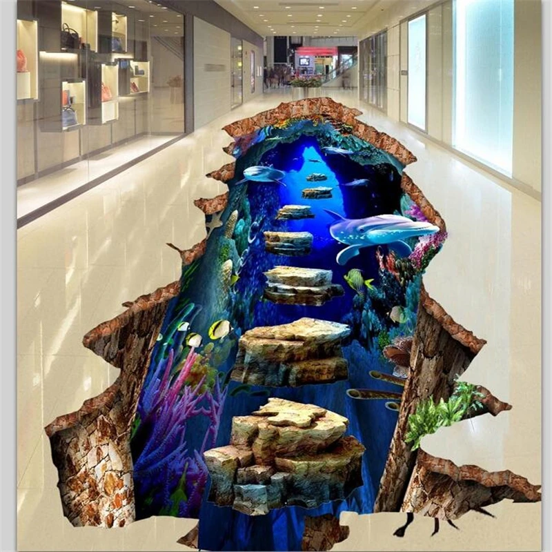 beibehang Custom Floor Painted 3D Grand Thrill Floatstone Underwater World Mall 3D self-adhesive flooring papel de parede