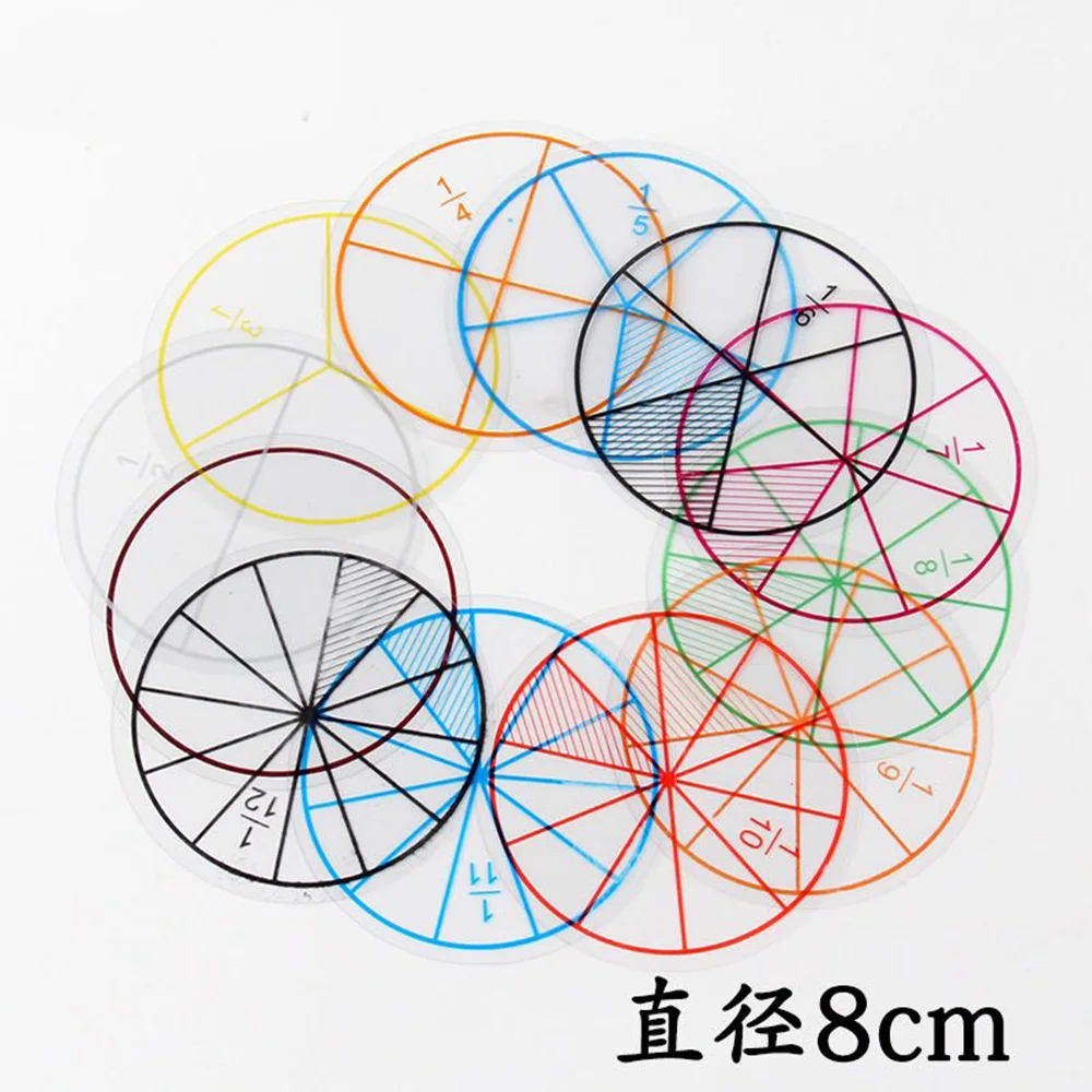 12pcs/lot Plastic Numbered Fractions Circles Math Chips Mathematics Number Toy Wholesale Dia. 8cm