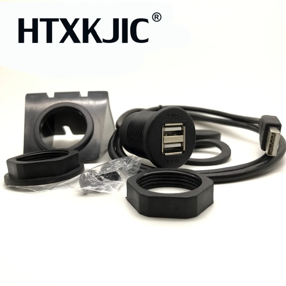 Cabo de extensão usb duplo, 1m, conectores macho para fêmea, para painel do carro, montagem embutida, cabo de dados para motocicleta, barco, carro, estilização