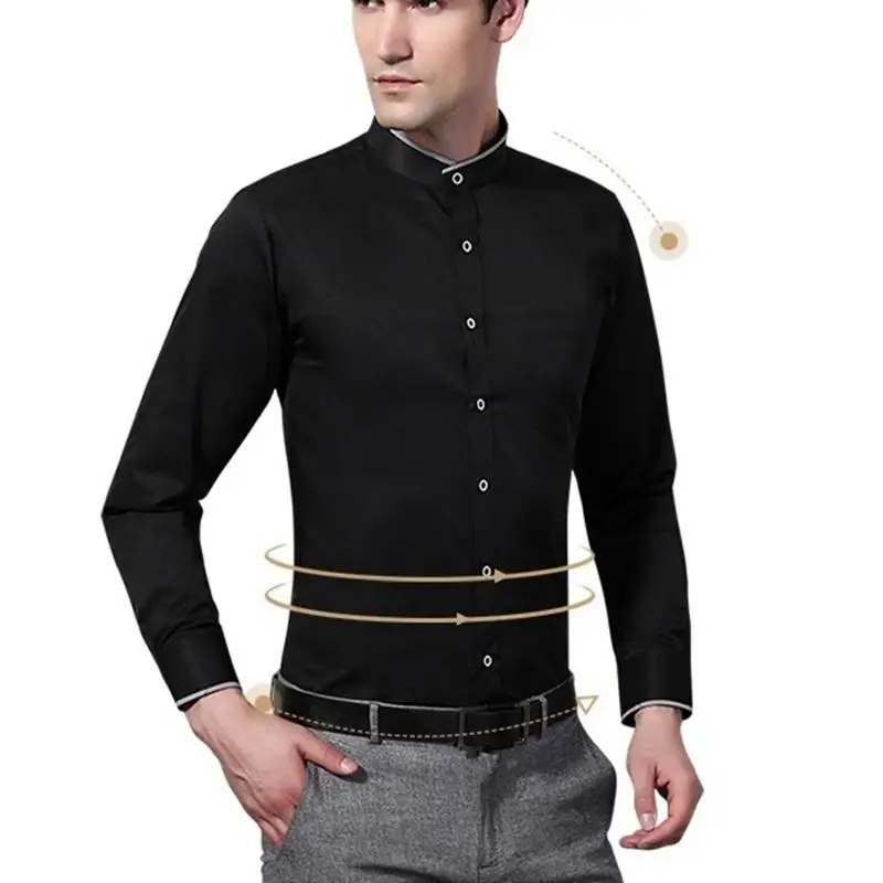 Men's Long Sleeve Stand Collar Black Shirt Large Size 8XL 9XL 10XL Business Casual Office Official Occupation 8 Color 13XL