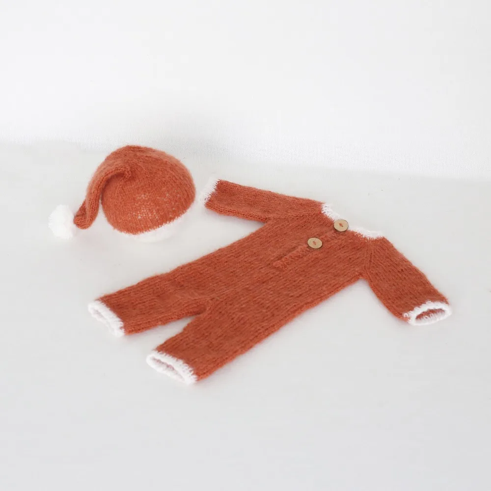 

Pajamas Newborn Mohair Footed Romper with Fox hat Baby Photography Overall Outfit Onesie