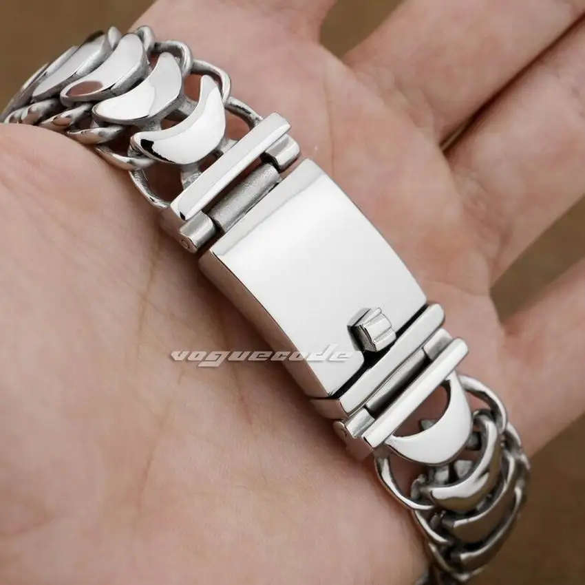 LINSION 17 Length 316L Stainless Steel Mens Bracelet Biker Rocker Punk Style 5E007