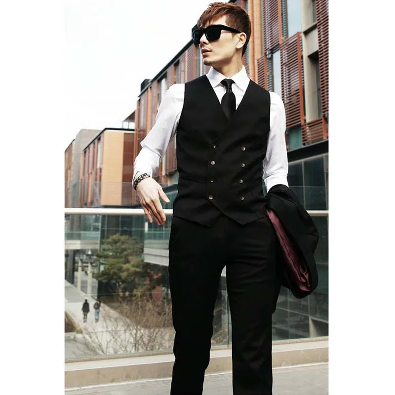 Mens Double Breasted Vest Suit 6XL British Style Classic Dress Vests Mens Waistcoat Colete Wedding Gilet Blazer Designs Black