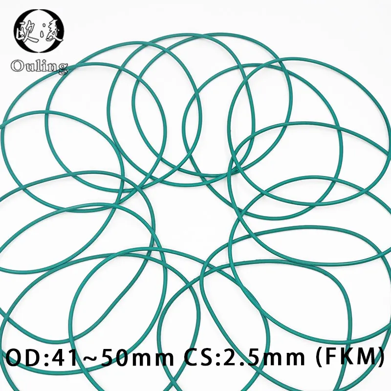 

5 шт. фторсодержащий каучук кольца зеленый FKM уплотнительное кольцо OD41/42/43/44/45/46/47/48/50*2,5 мм резиновое уплотнительное кольцо уплотнения мазута прокладки, шайбы