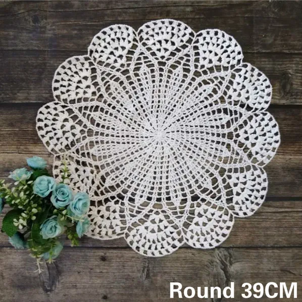 39 CM okrągły luksusowe bawełna podkładka na stół tkaniny koronki Crochet boże narodzenie podkładka Coaster kuchnia ślub serwetka Coaster mata podkładka