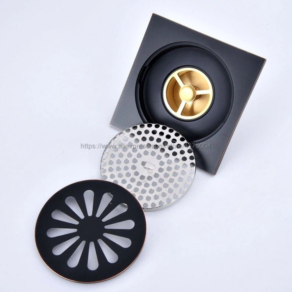 Drains 10*10cm Oil Rubbed Bronze Shower Floor Drain Bathroom Deodorant Euro Square Floor Drain Strainer Cover Grate Waste Nhr087