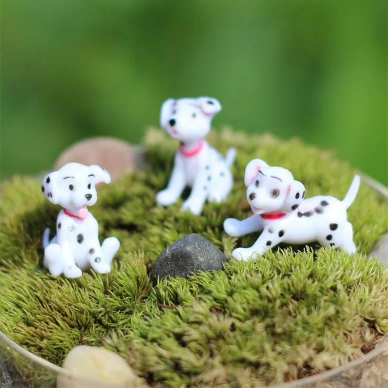 6pcs Mini Spotted Dog Figurine Miniature Fairy Garden Animal Statue Craft Home Birthday Cake Decoration Accessories Modern