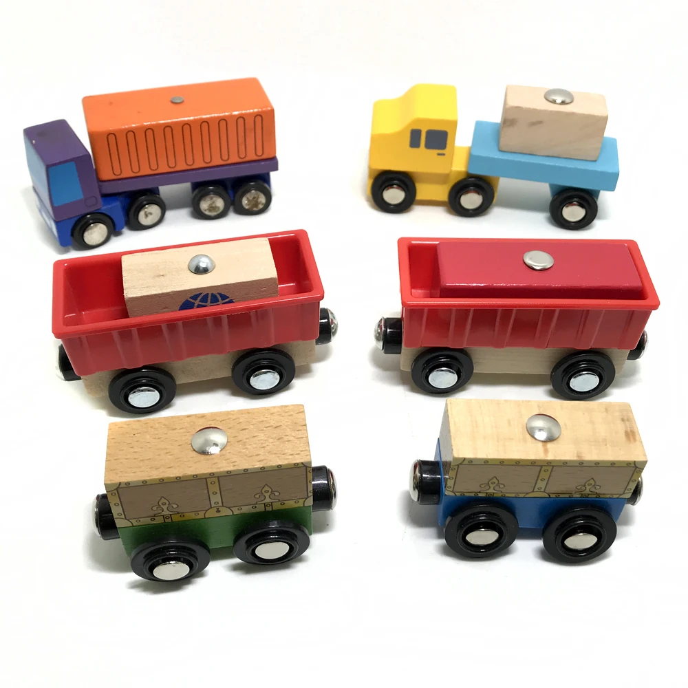 Magnetic Cargo Transporter Toy Wooden Rail Car Wooden Blocks Rail Car Toys Children's Toy Gifts Applicable to wooden Track W09