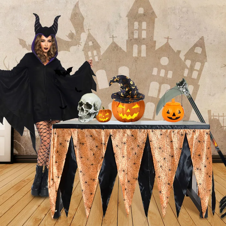 Halloween Party Decoration Spider Net Pattern Table Skirt Theme Table Skirt Two-color Table Apron Home Textiles Desk Skirt