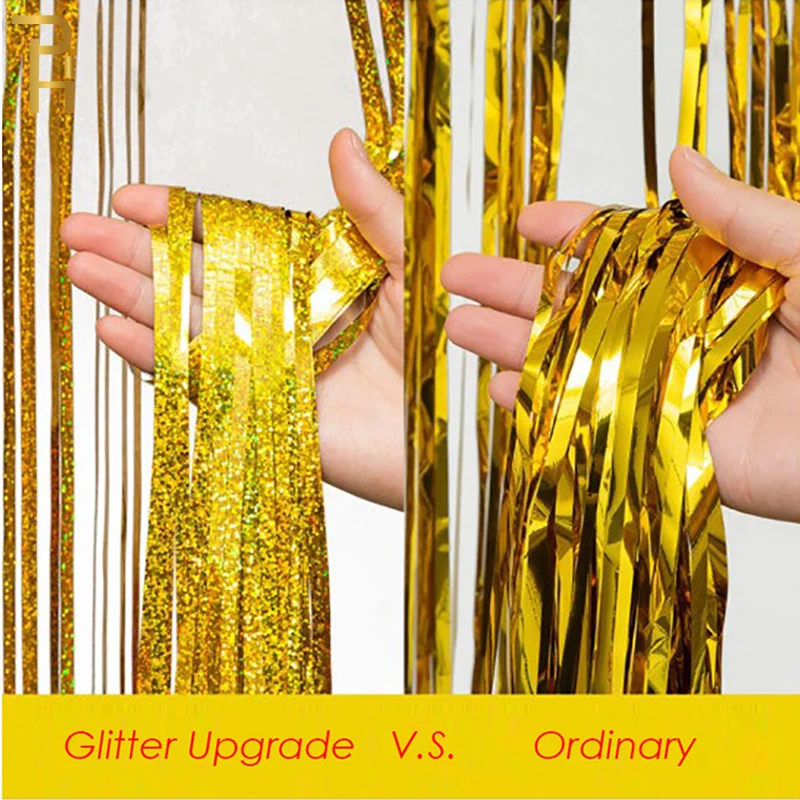 Unicorn Party Backdrop Curtains Glitter Gold Foil Fringe Tinsel Curtains Wedding Backdrop Birthday Party Decorations Wall Drapes - Image 3
