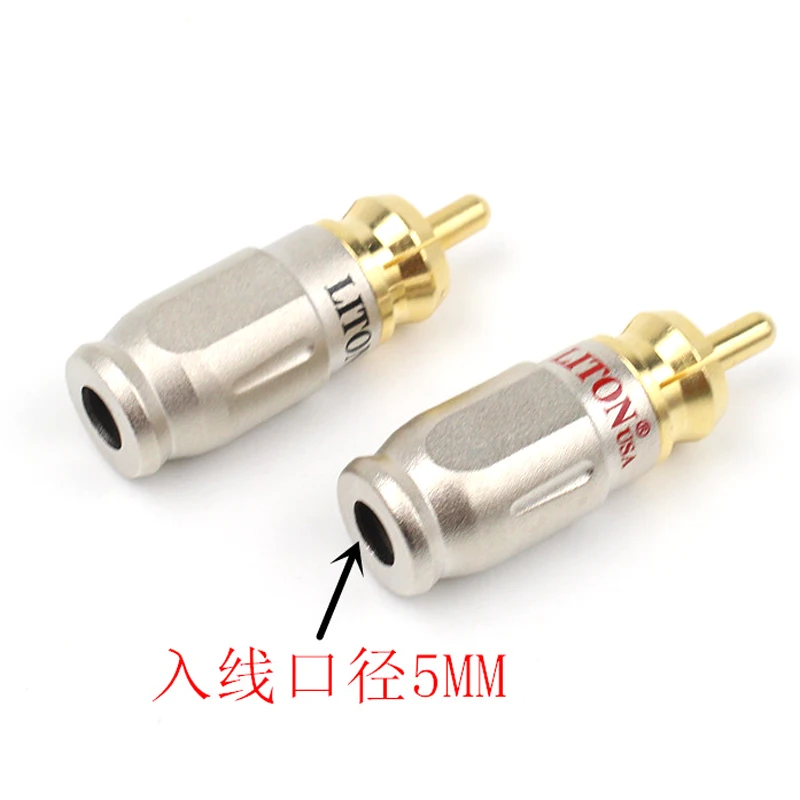 HiFi Audio 4pcs Hi-End LITON RCA Male Plug Golden Plated solder type Adapter speaker Audio Interconnect cable socket connector