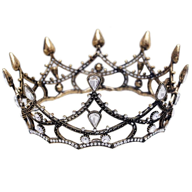 FORSEVEN Vintage Baroque Bridal Wedding Hair Accessories Black Rhinestone Crystal Tiaras Crown Bride Diadem Jewelry for Women BH