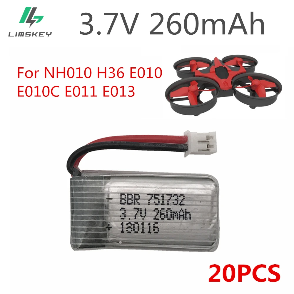 

20pcs 3.7V 260MAH For Eachine E010 E010C E011 E013 H36 Mini RC Quadcopter 3.7V 260MAH 30C Libo Battery Upgrade Capacity Battery