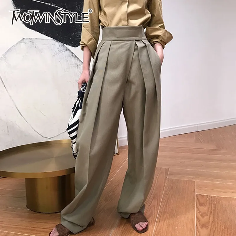 TWOTWINSTYLE-pantalones bombachos para mujer, pantalón holgado informal de cintura alta, moda elegante, Otoño, 2020