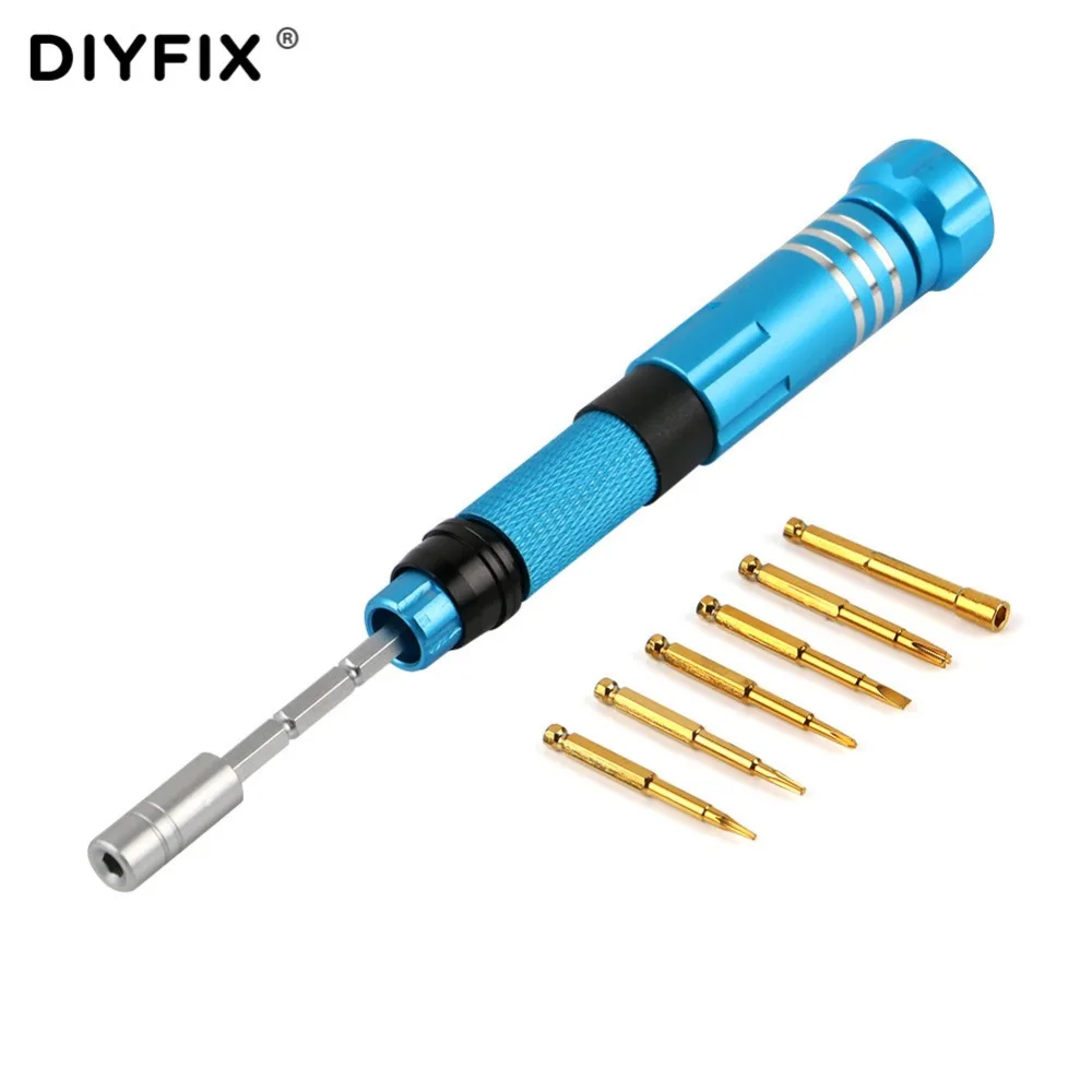 DIYFIX 6 in 1 Magnetic Precision Screwdriver Bits Kit Adjustable Extension Rod for iPhone Disassemble Repair Tool Set