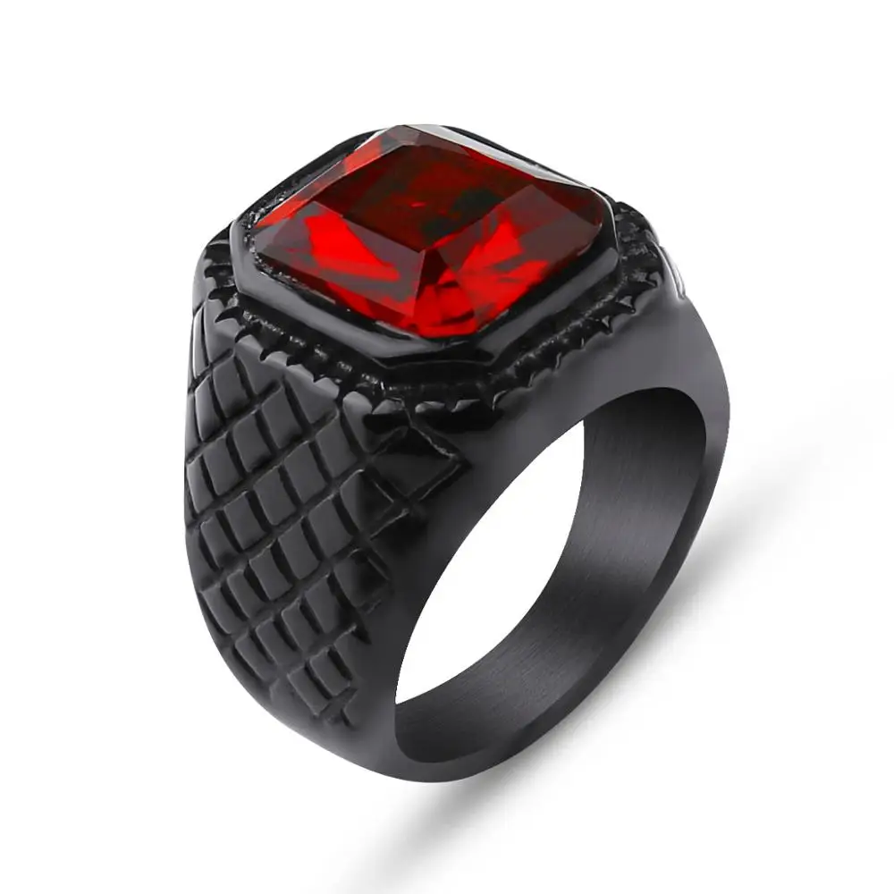 Men Black Color Hiphop Ring 316L Stainless Steel Black/Red/Blue Crystals Stone Ring Rock Fashion Male Jewelry for Man Wholesale