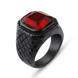 Men Black Color Hiphop Ring 316L Stainless Steel Black/Red/Blue Crystals Stone Ring Rock Fashion Male Jewelry for Man Wholesale