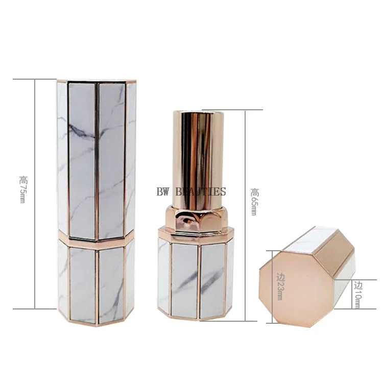 200Pcs/Lot Octagonal Side Empty 12.1mm Lipstick Tube White/Black Lipbalm Pipe Shell With Paper Package Box Refillable Container