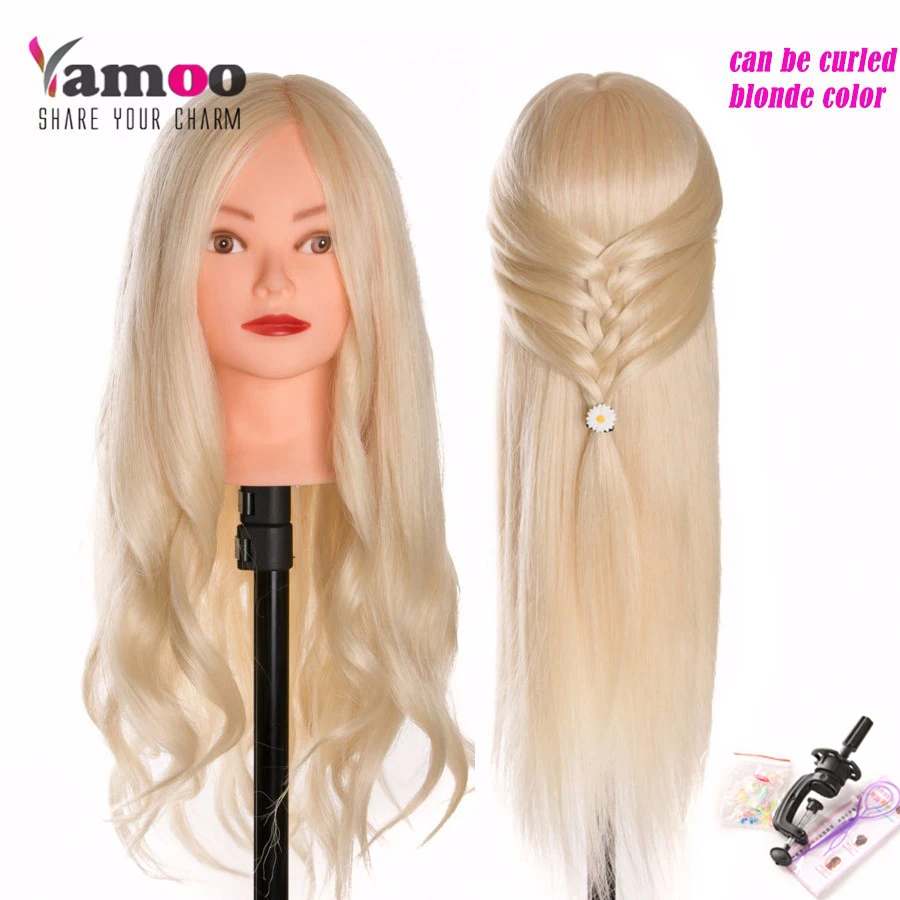 Cabeça de treino de cabelo humano real, loura para salão, cabeleireiro, bonecas manequim, cabeça de estilo profissional, pode ser enrolada, 60 cm,