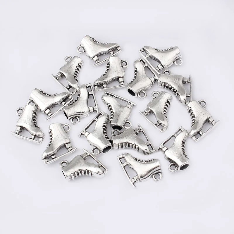 10PCS Antique Tone 3D Ice Skates Charms Roller Skates Shoes Pendant DIY Necklace Making Jewelry Findings 20x18mm