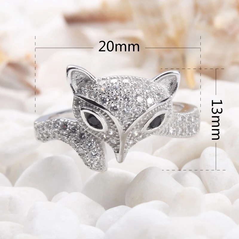 Eulonvan Engagement Wedding 925 sterling Silver jewelry charm fox Rings for women White Black Cubic Zirconia S-3743 size 6 7 8 9