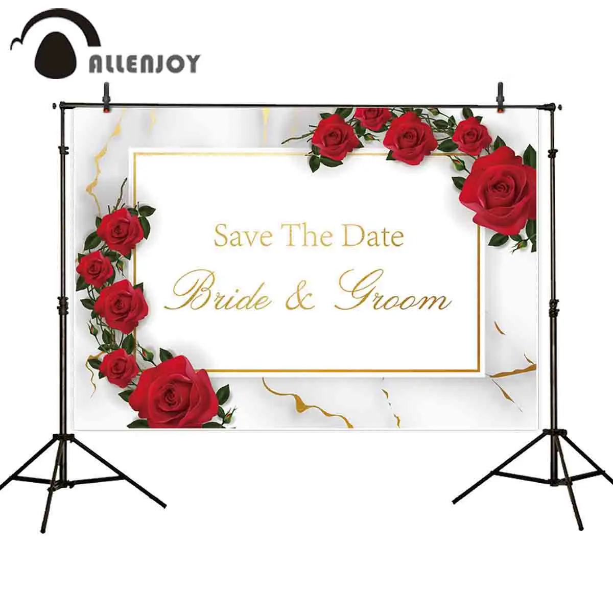 

Allenjoy photography backdrop red rose marble wood wedding personalized custom background photobooth photocall fabric banner