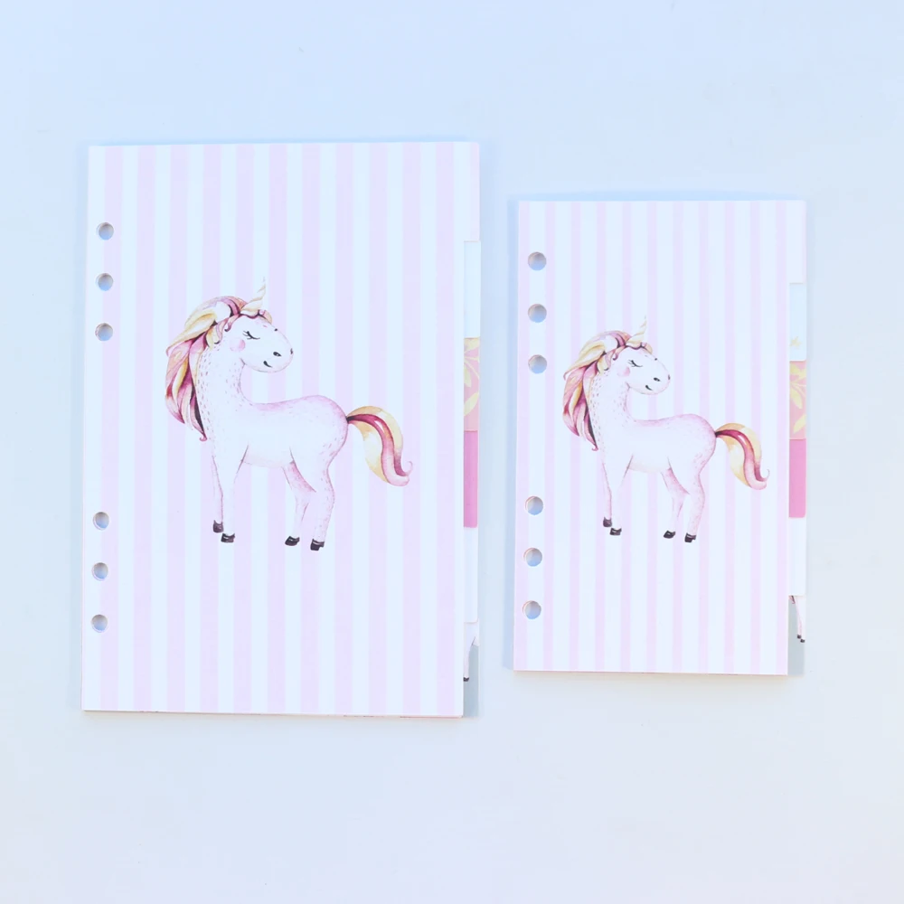 Domikee original creative unicorn series cartoon paper index divider for 6 holes binder planner notebook stationery,A5A6,6sheets