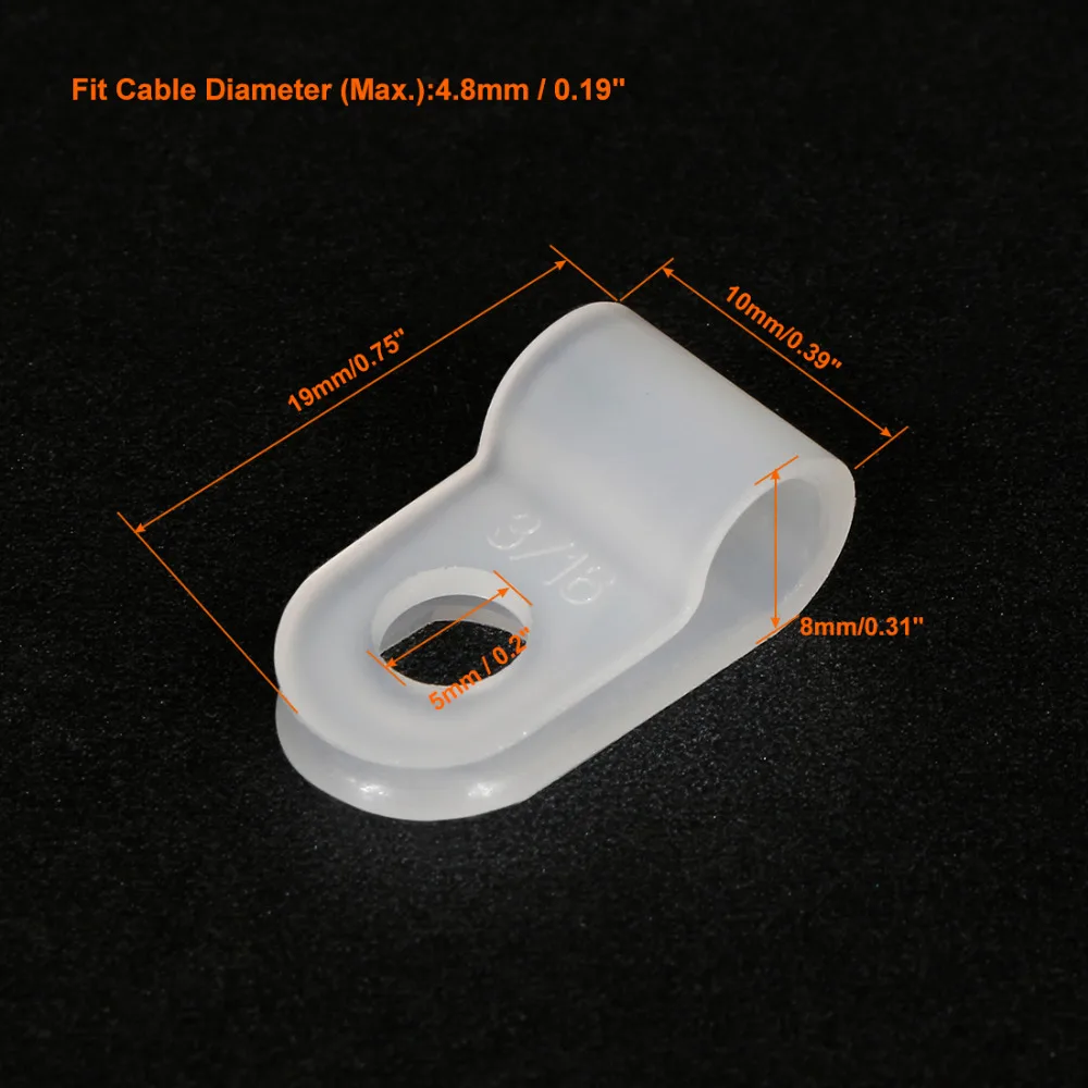 Uxcell 120 pz/lotto UC-0.5 Bianco R-Tipo di Cavo di Nylon Morsetto Dell'organizzatore Del Cavo Pinze per di Gestione Dei Cavi di Misura 4.8 millimetri dia Filo Del Tubo flessibile Del Tubo