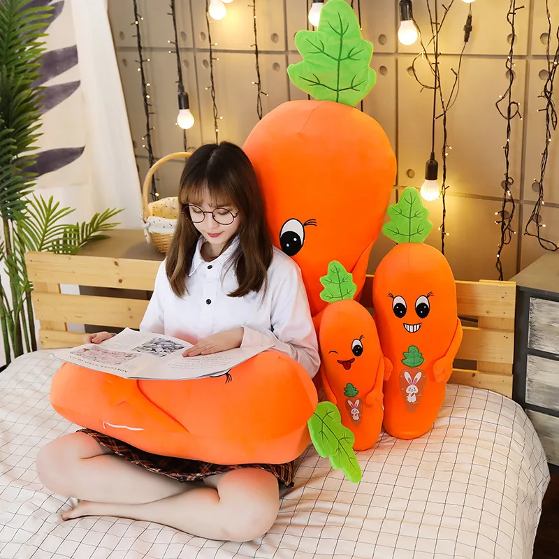 Juguetes de peluche de zanahoria grandes y bonitos, muñecos con cojín relleno de algodón PP suave, almohadas para dormir de alta calidad, decoración para dormitorio, 3 tamaños