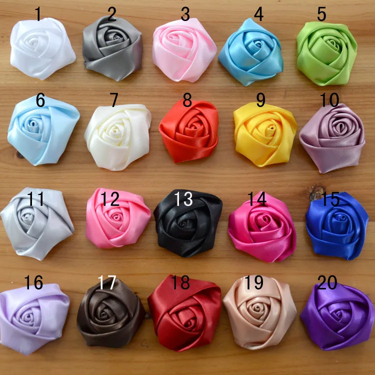 60 pcs/lot, 5 CM Satin Rolled Roses, satin smooth rosette, Flower Applique, Flower Embellishments, Craft Flowers