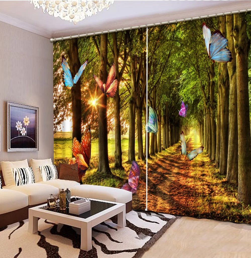 

Fashion 3d curtains butterfly forest 3D Window Curtains For Bedding room Factory diret sale