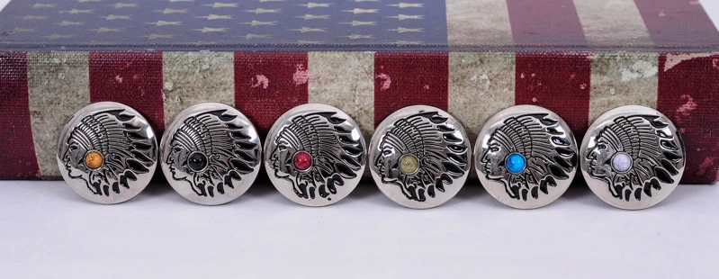 10Pcs 30mm Southeast Tribal Turquoise Indian Head Sewing Coat Cothes Closures Connector Leathercraft conchos Shank Button