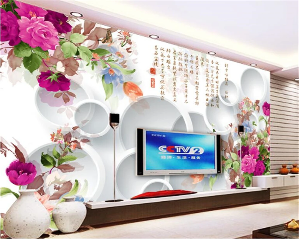 

beibehang Custom wallpaper mural Hand painted flowers 3d circle Living room sofa study TV background wall 3d wallpaper tapety